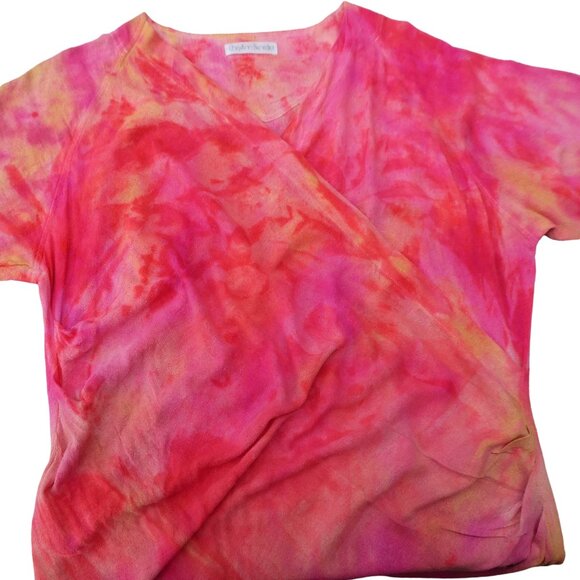 Raw SiLK Gauze CheyAnn Benedict Rainbow Tie Dye Dress Pleated Slit Beachy USA L - Picture 5 of 8